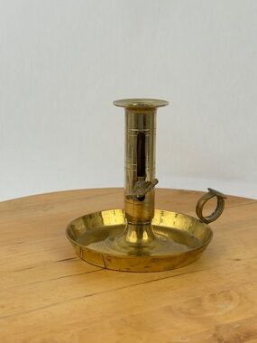 Vintage Georgian Brass Chamberstick with Push-up Lever & Ring Hold, England